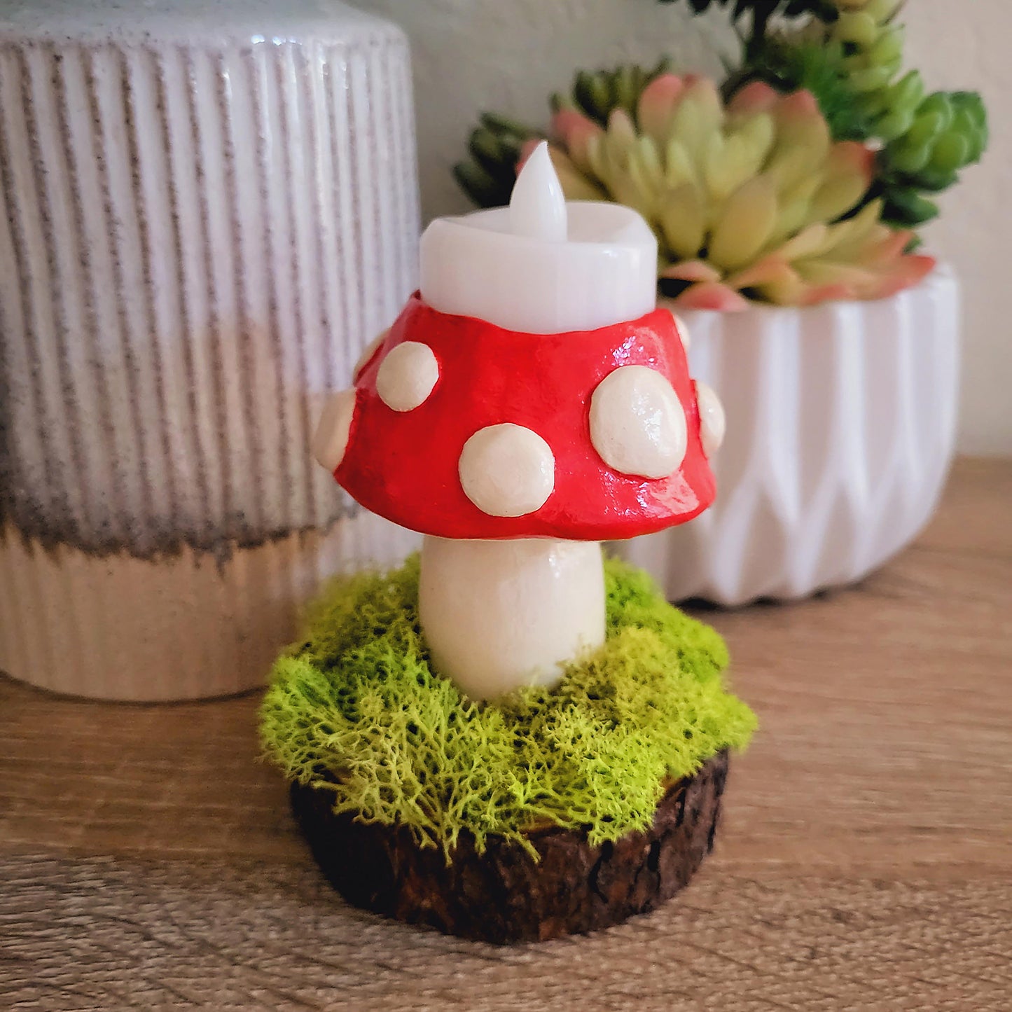 POOKOOLAND Mushroom with Candle Figurine, Miniature, Home Decor, Desk Decor, Shelf Decor