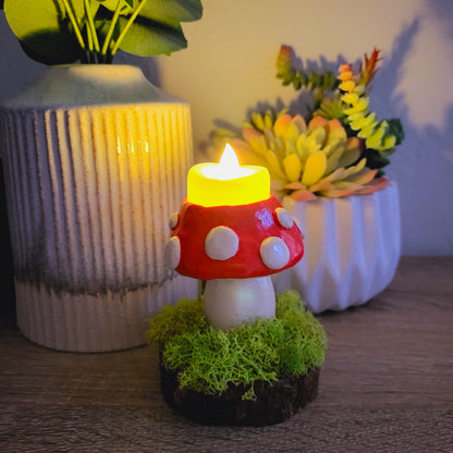 POOKOOLAND Mushroom with Candle Figurine, Miniature, Home Decor, Desk Decor, Shelf Decor