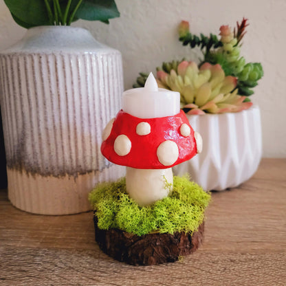 POOKOOLAND Mushroom with Candle Figurine, Miniature, Home Decor, Desk Decor, Shelf Decor