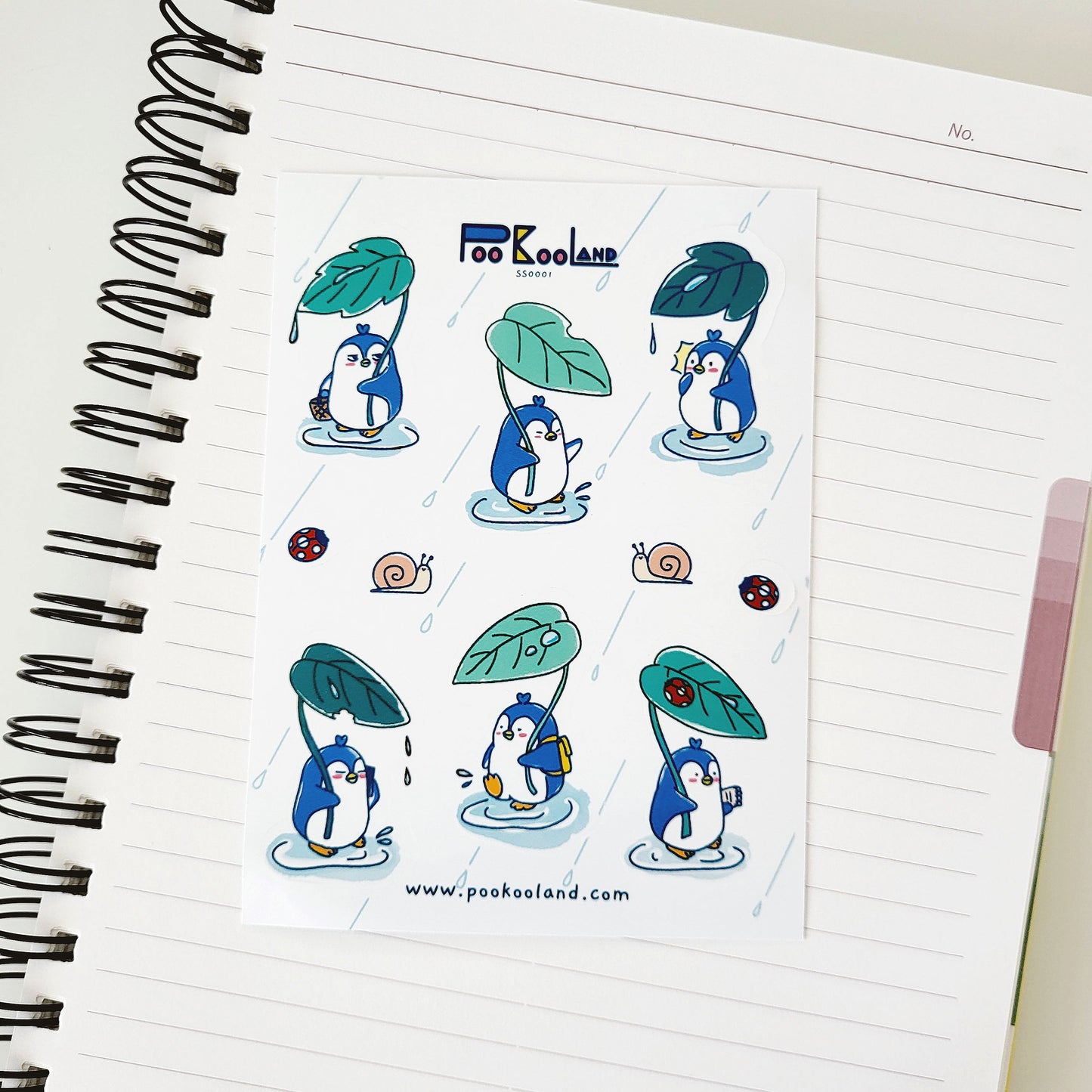 POOKOOLAND Holding green leaves on a rainy day Sticker Sheet, Cute Planner Stickers, Journal Stickers, Diary Stickers, Cozy Vibe, SS0001