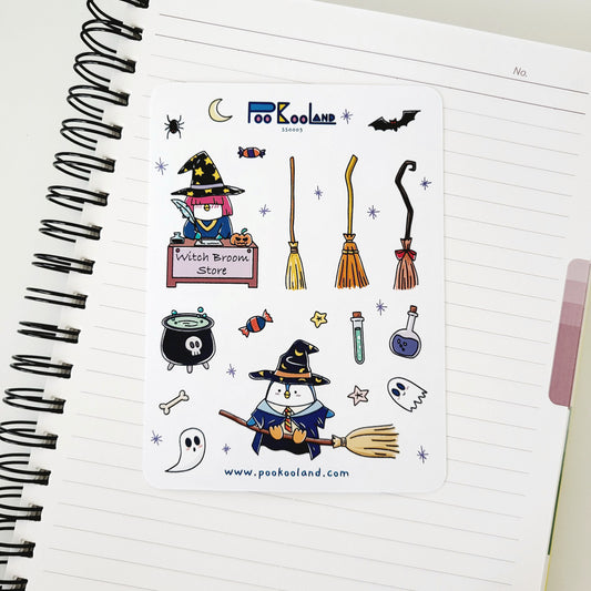 POOKOOLAND Witch's Broom Store Sticker Sheet, Cute Planner Stickers, Journal Stickers, Diary Stickers, Halloween stickers, SS0003