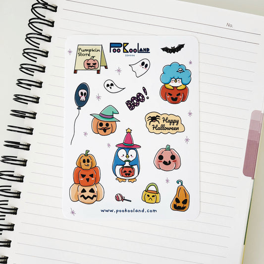 POOKOOLAND Pumpkin Store Sticker Sheet, Cute Planner Stickers, Journal Stickers, Diary Stickers, Halloween stickers, SS0004